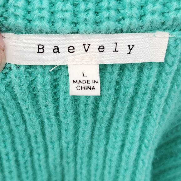 BaeVely Teal Knit Crochet Flower Applique Preppy Boho Mini Skirt Women's L - Picture 3 of 8